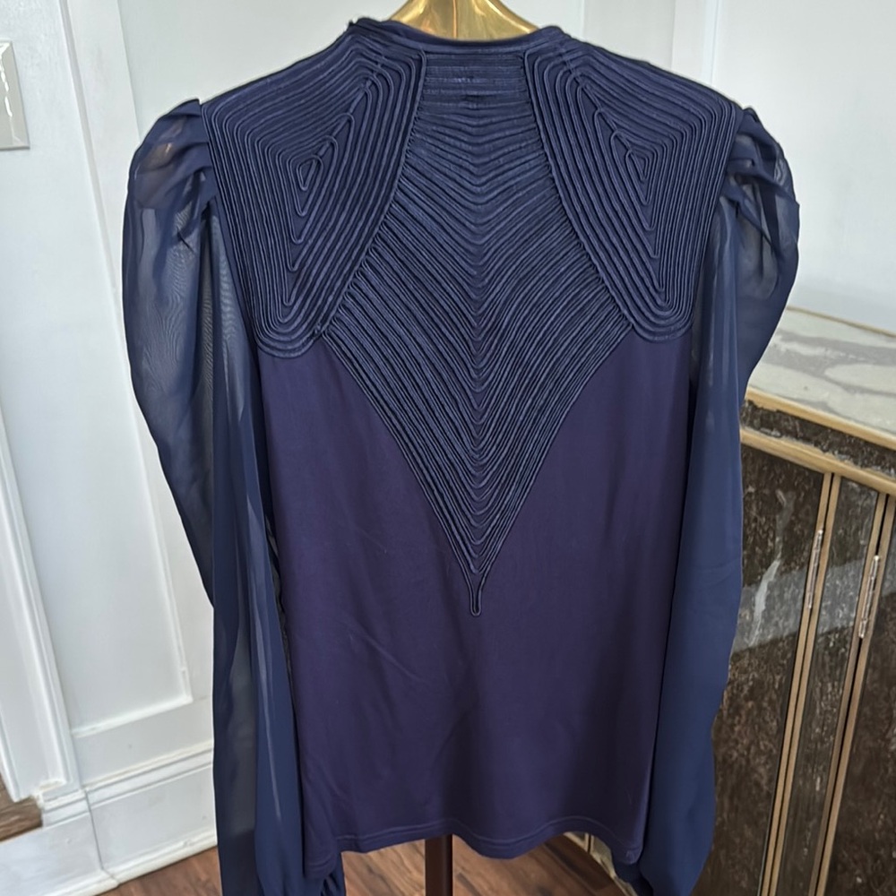 Gracia Blue Pleated Mandarin Collar Blouse